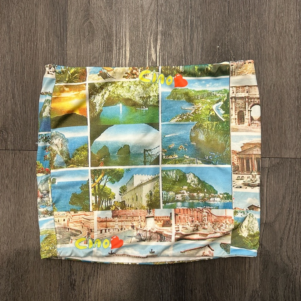 Y2K Scenic Print Mini Skirt Tiger Mist